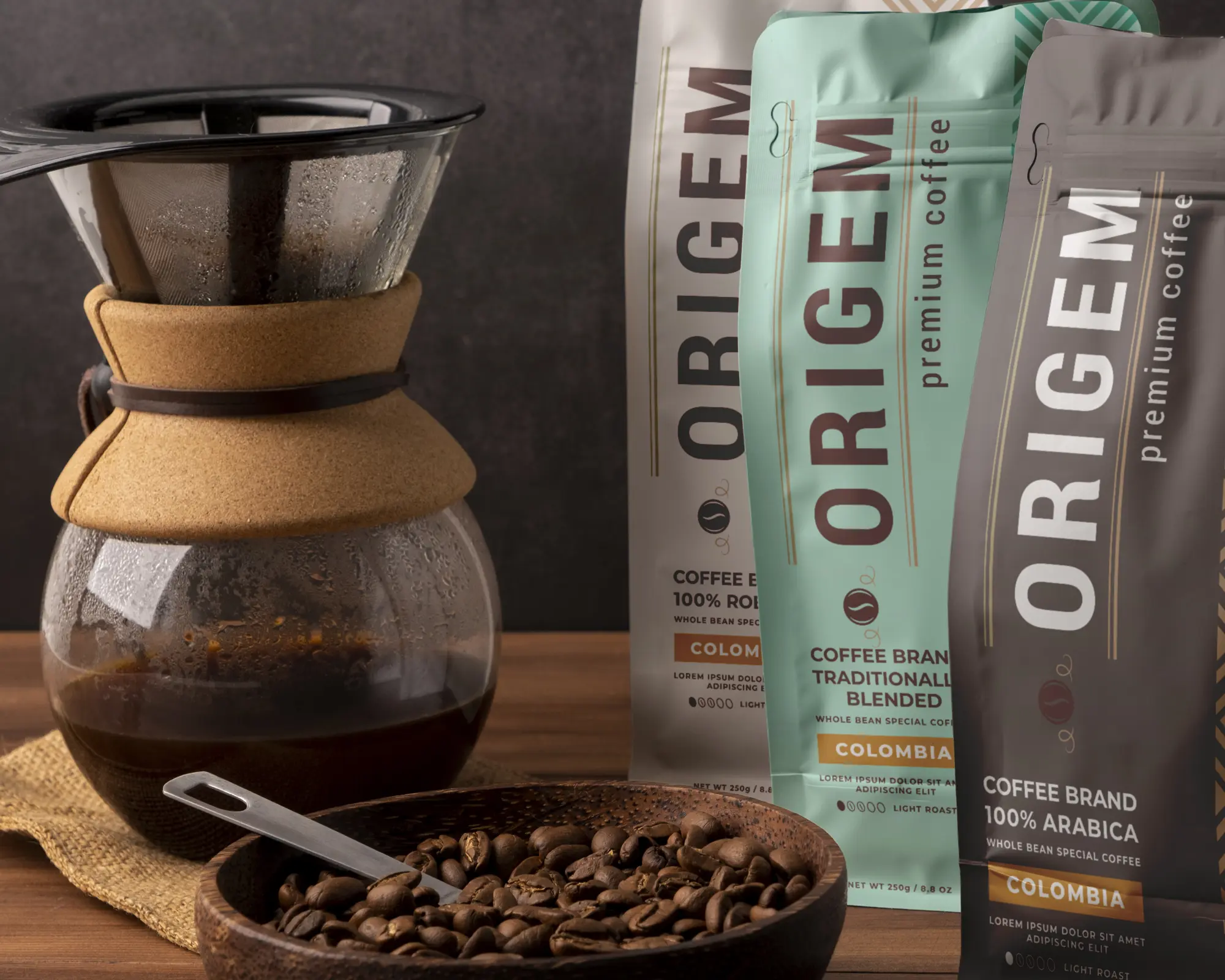 Embalagens da linha premium de cafés especiais Café Origem
