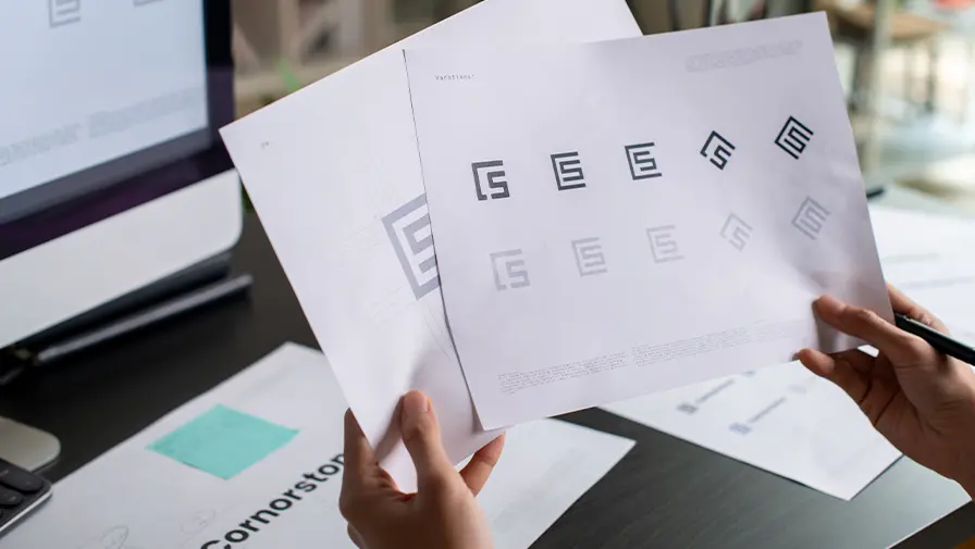 Exemplos de posicionamento de marca mostrando manual de identidade visual, paleta de cores e aplicações em diferentes mídias